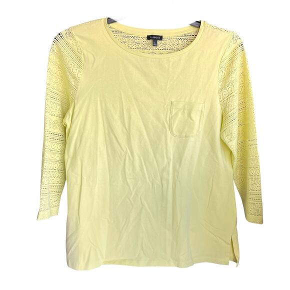 Talbots Tops - TALBOTS butter yellow 3/4 lace sleeve coastal pullover elevated basics NWOT Sz L